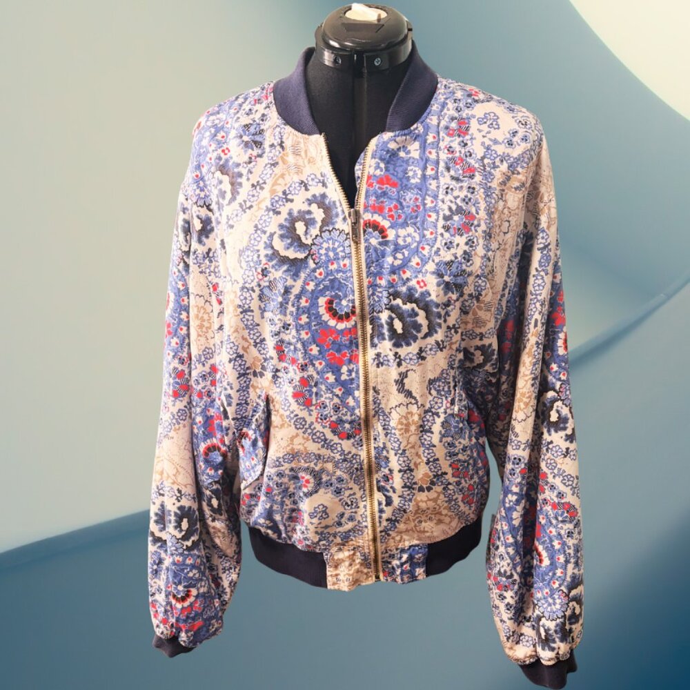 Free People Daytrip Floral Paisley Bomber Jacket, L